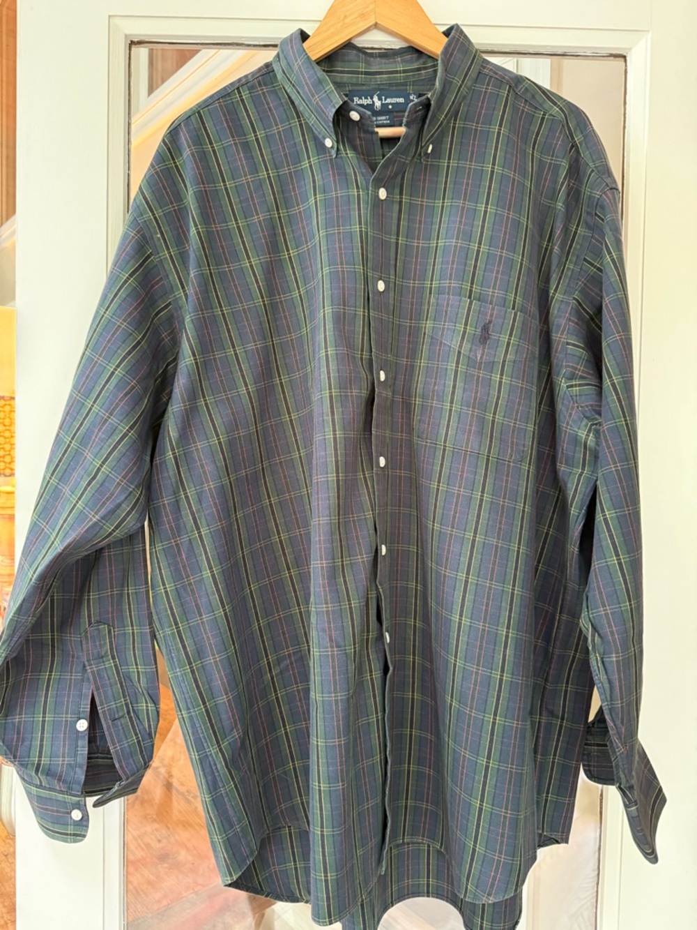 EUC VINTAGE Ralph Lauren Blue and Green Plaid  BIG Button-Down Shirt. Drycleaned